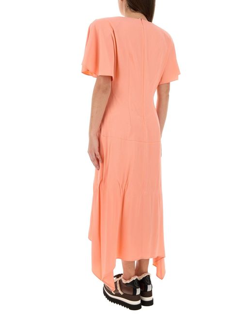 Stella McCartney Pink Envers Satin Matt Side V Neck Dress
