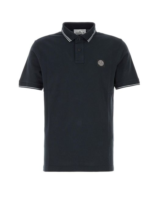 Stone Island Black Midnight Blue Stretch Piquet Polo Shirt for men