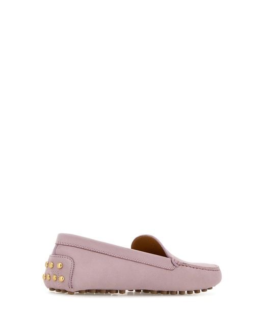 Tod's Antiqued Pink Suede Loafers