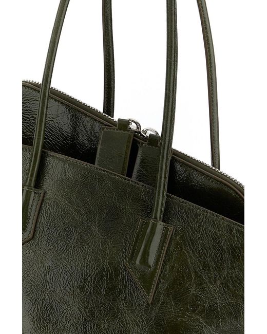 The Attico Green Leather Medium La Passeggiata Shoulder Bag