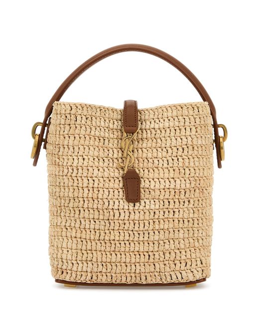 Borsa a secchiello Le 37 mini in rafia di Saint Laurent in White