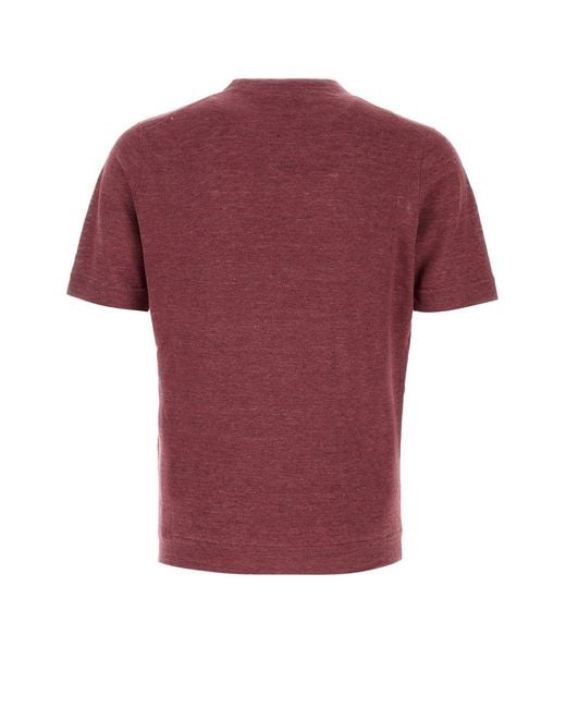 Brunello Cucinelli Red Solid Crew Neck Polo for men