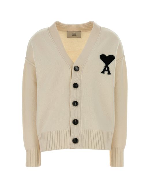 Cardigan in lana avorio di AMI in Natural