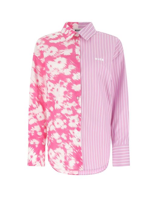 MSGM Cotton Two-tone Poplin Oversize Shirt in Pink | Lyst