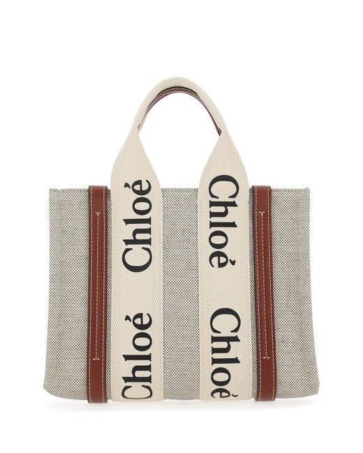 Borsa shopping Woody piccola in tessuto multicolor di Chloé in Natural