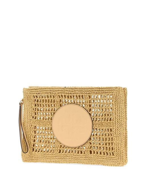 Tory Burch Natural Raffia Ella Clutch