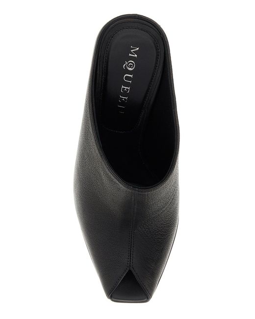 McQueen Black Leather Mules