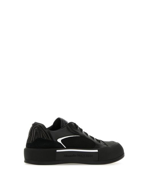 Alexander McQueen Black Nylon And Leather Plimsoll Sneakers for men
