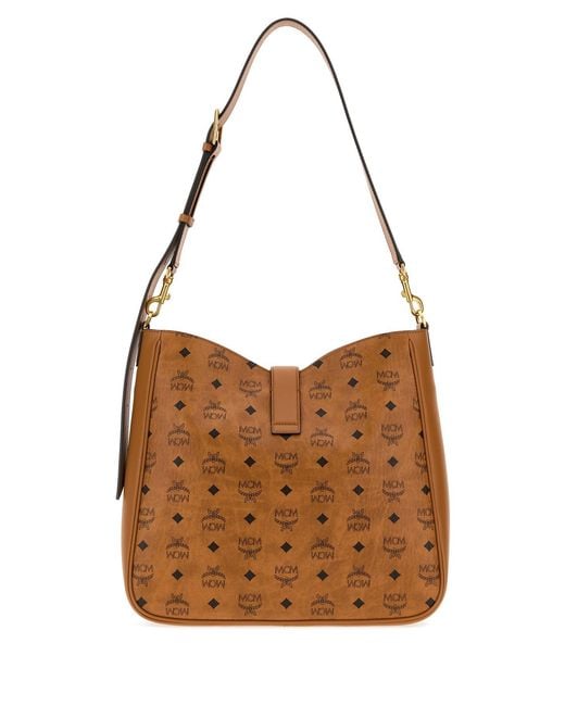 MCM Brown Printed Canvas Tracy Shopping Bag