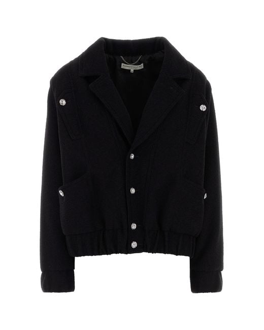 Alessandra Rich Black Boucle Oversize Bomber Jacket