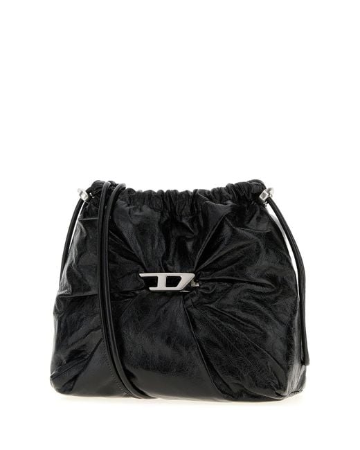 DIESEL Black Leather Scrunch-d Bucket Bag