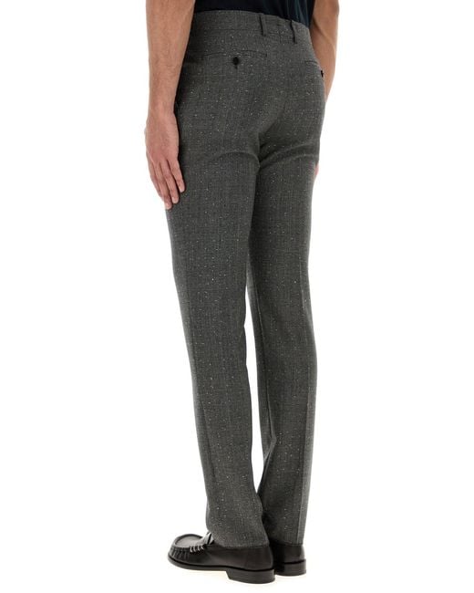 McQueen Gray Embroidered Wool Cigarette Pant for men