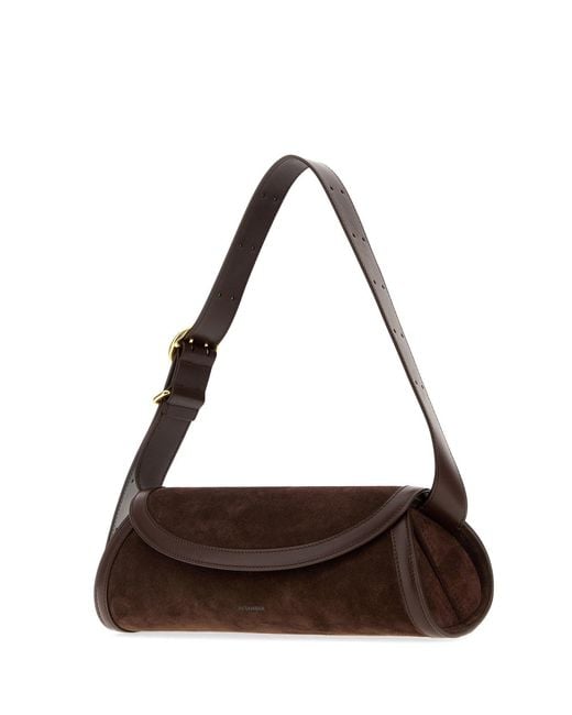 Jil Sander Brown Suede Small Cannolo Crossbody Bag