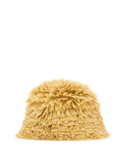 Cappello da pescatore in rafia decorato di Prada in Metallic