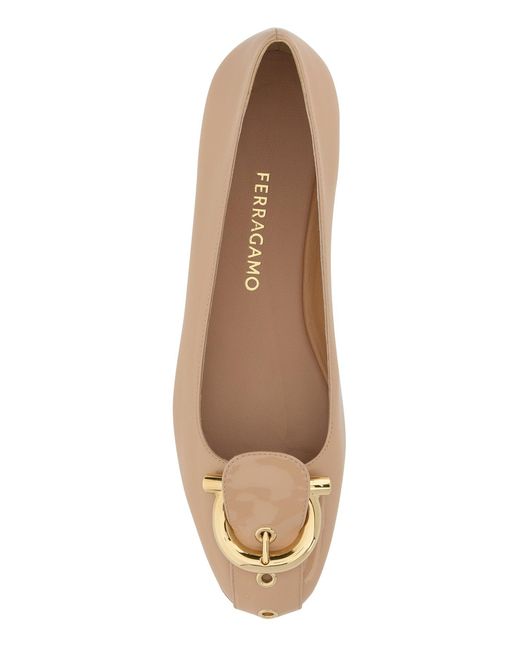 Ferragamo Brown Skin Pink Leather Oxide Ballerinas