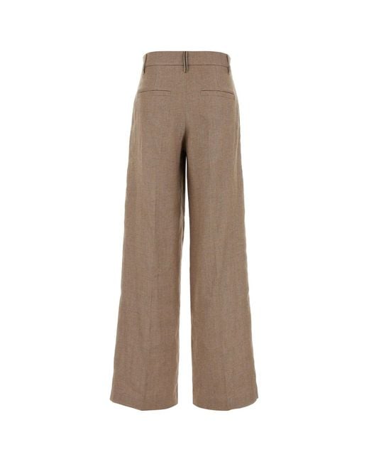 Brunello Cucinelli Brown Cappuccino Linen Blend Wide-leg Pant