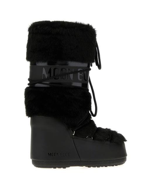 Moon Boot Black Eco Fur And Synthetic Leather Icon Boots