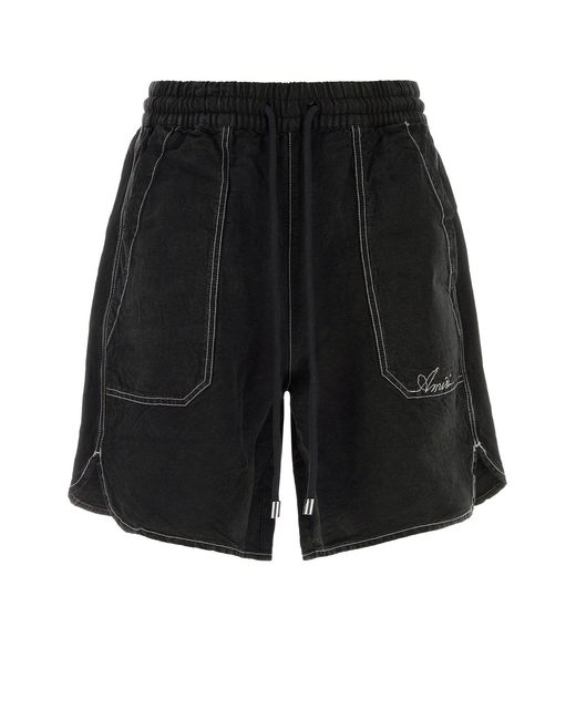 Amiri Black Linen Blend Bermuda Shorts for men