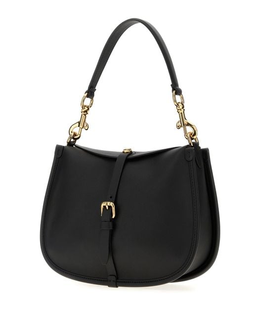 Etro Black Leather Medium Pony Shoulder Bag