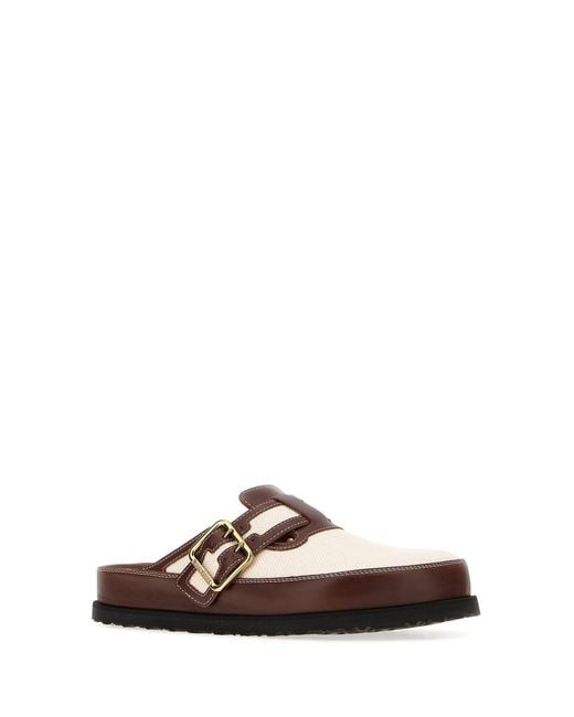 Birkenstock Brown Two-tone Leather And Canvas Boston Slippers for men