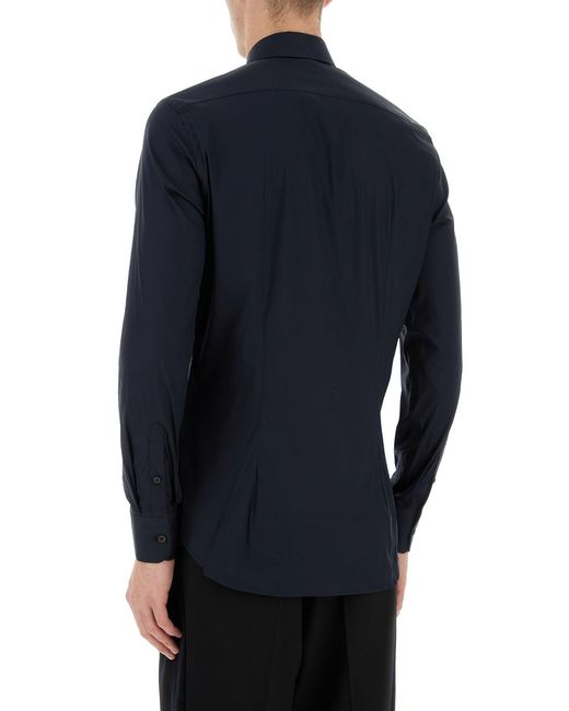 Camicia in popeline stretch blu di Prada in Blue da Uomo