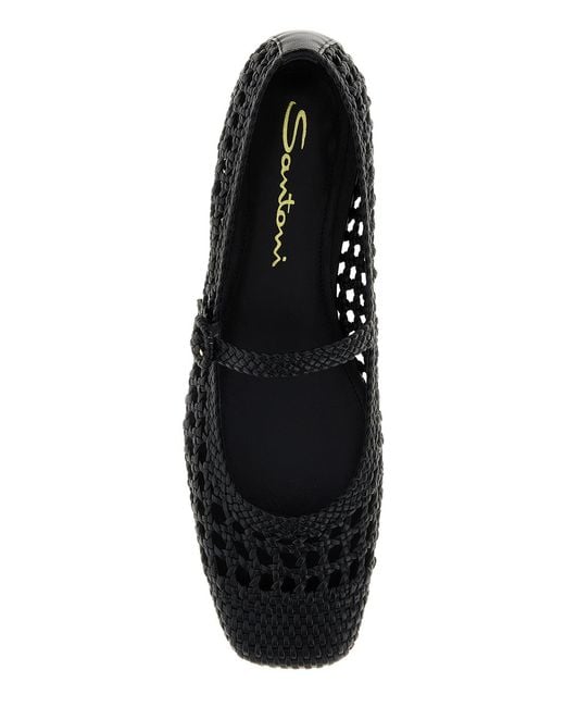 Santoni Black Leather Luce Ballerinas