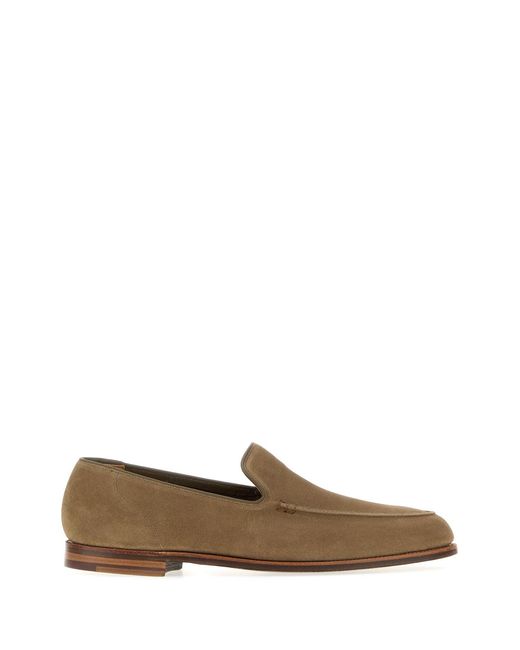 Crockett and Jones Brown Khaki Suede Salcombre Loafers for men