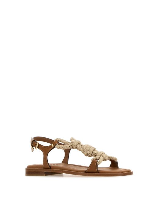 Sandali in bicolor in tessuto e pelle di Prada in Brown