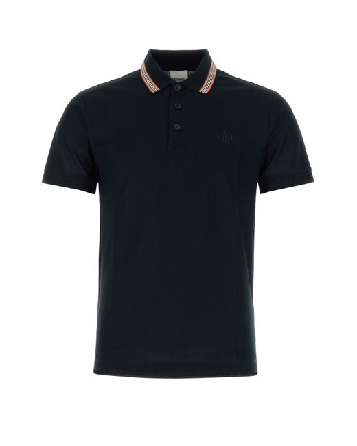 Polo in piquet nera di Burberry in Black da Uomo