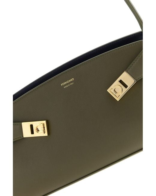 Ferragamo Metallic Olive Green Leather Hug Shoulder Bag