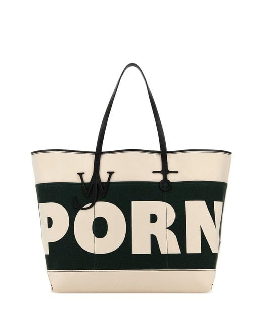 J.W. Anderson Black Jw Anderson Ivory Canvas Anchor Xl Shopping Bag