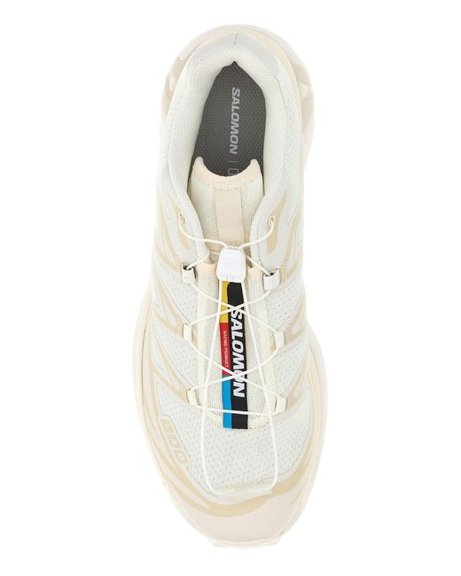 Salomon White Cream Fabric And Rubber Xt-6 Sneakers
