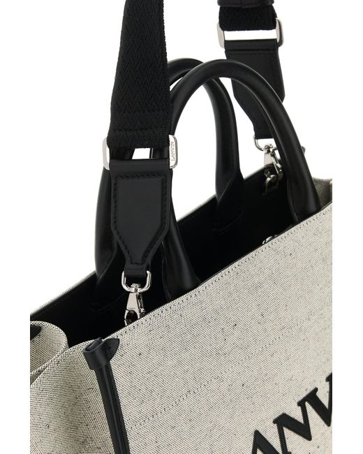 Borsa shopping In & Out piccola in tela bicolor di Lanvin in Gray