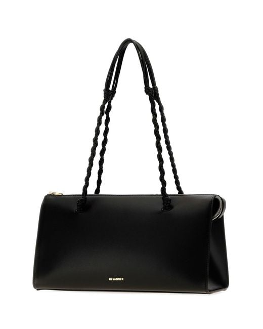 Jil Sander Black Leather Tangle Tent Shoulder Bag