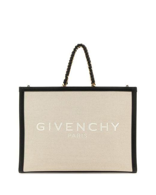 トートバッグ GIVENCHY TWO-TONE CANVAS AND LEATHER MEDIUM G-TOTE HANDBAG Givenchy Two-tone Canvas And Leather Medium G-tote Handbag