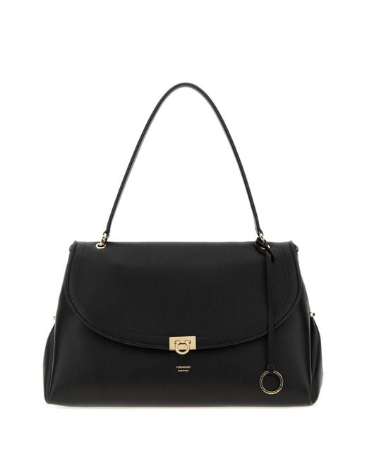 Ferragamo Black Leather Shopping Bag