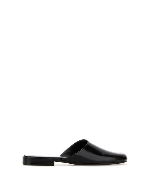The Row Black Leather Penelope Slippers