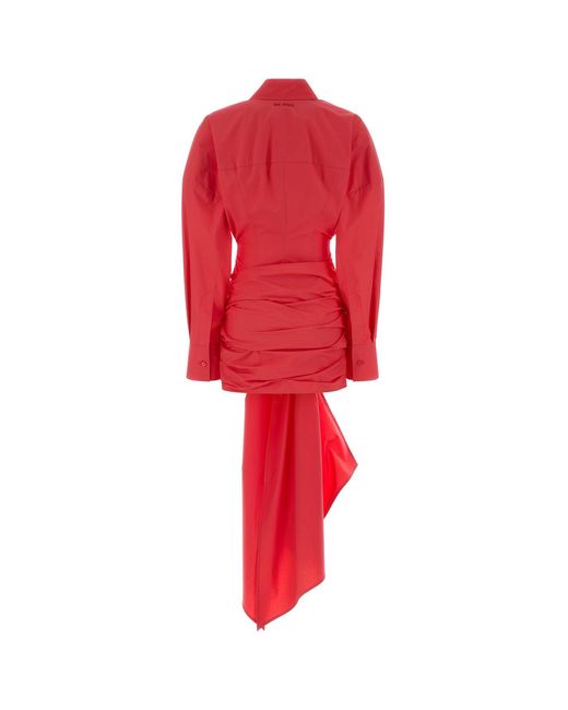 The Attico Red Coral Poplin Shirt Dress