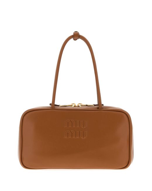 Borsa a spalla in pelle caramello di Miu Miu in Brown