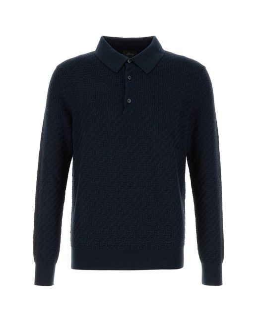 Brioni Midnight Blue Cotton Blend Polo Shirt for men