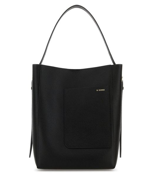Valextra Black Leather Soft Bucket Bag