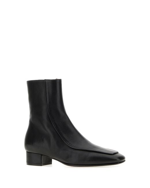 Herbert Levine Black Leather Shadow Ban Ankle Boots