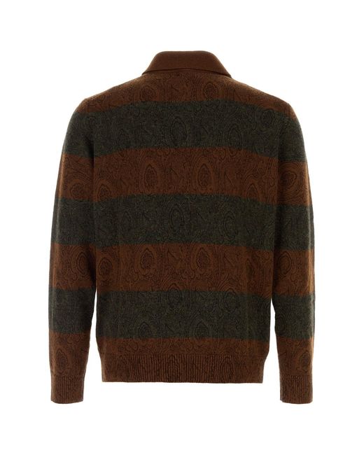 Etro Brown Embroidered Wool Polo Shirt for men