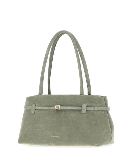 MANU Atelier Sage Green Suede Le Cambon East West Shoulder Bag