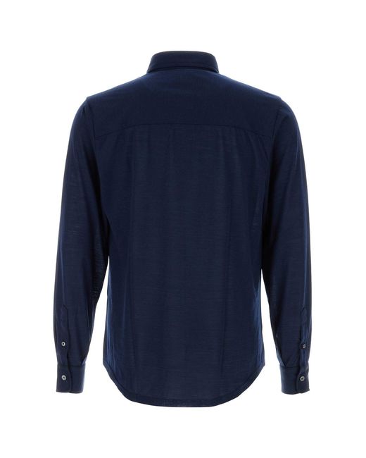 Fedeli Navy Blue Wool Shirt for men