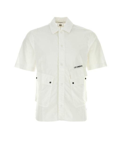 C P Company White Popeline Pocket Shirt for men