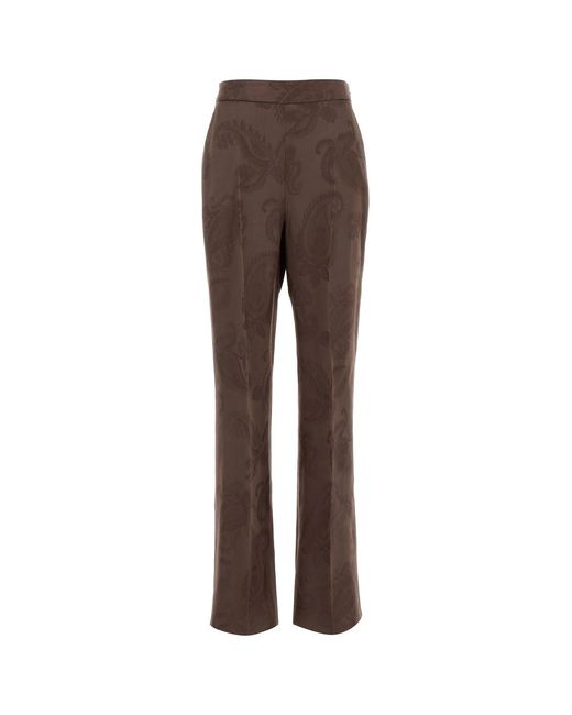 Etro Brown Embroidered Jacquard Pant