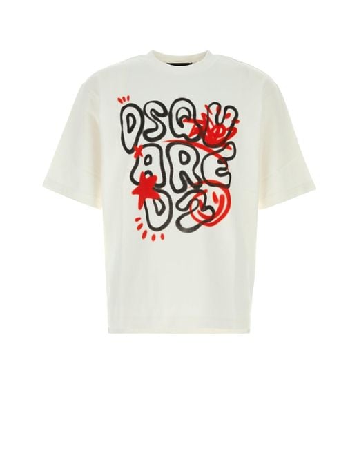 DSquared² Gray White Cotton Oversize T-shirt for men