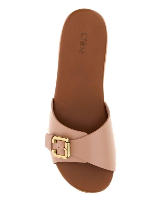 Zoccoli Jeanette in pelle rosa cipria di Chloé in Brown