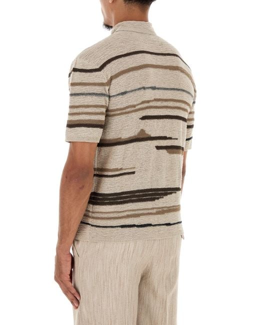 Polo in misto cotone ricamato di Bottega Veneta in Natural da Uomo